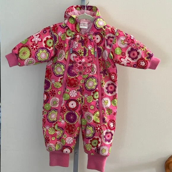 Hanna Andersson Floral Hooded Snowsuit Winter Toddler Girls 80 18 24M 2T Pink - Picture 5 of 14